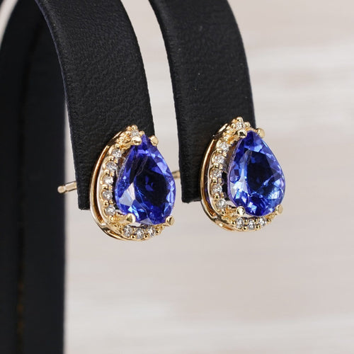 Boucles d'oreilles Boucles d'oreilles en or jaune 18 kt, tanzanites et diamants 58 Facettes E0055