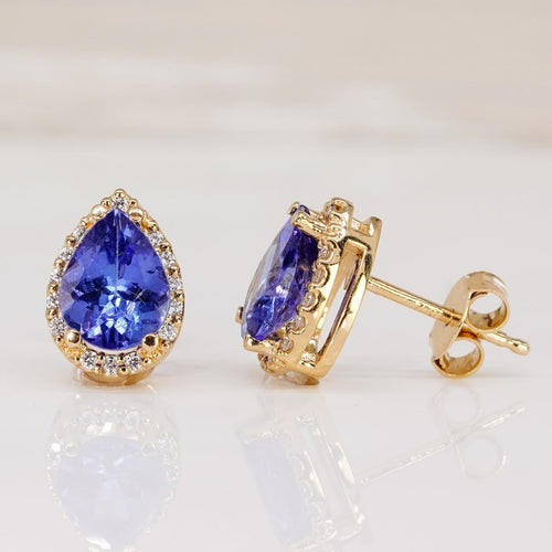 Boucles d'oreilles Boucles d'oreilles en or jaune 18 kt, tanzanites et diamants 58 Facettes E0055