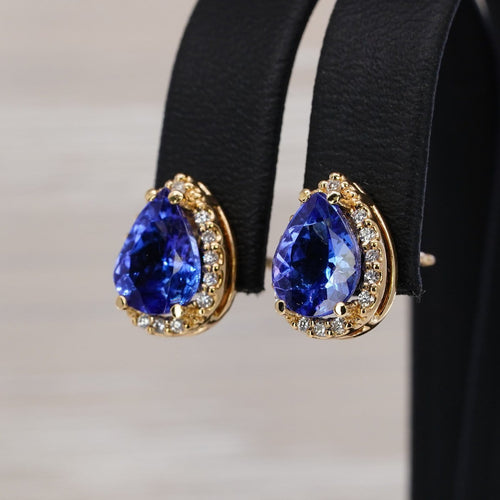 Boucles d'oreilles Boucles d'oreilles en or jaune 18 kt, tanzanites et diamants 58 Facettes E0055