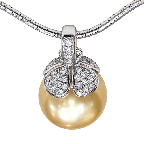 Pendentif Pendentif en or blanc 18K, perle australienne dorée et diamants 58 Facettes CL181