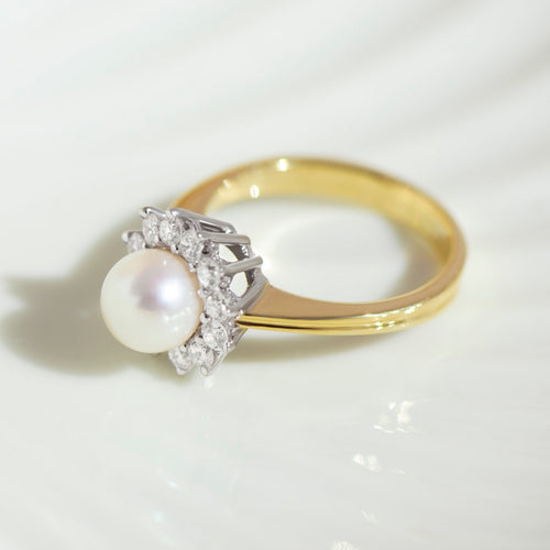 Bague 53 Bague vintage en or jaune, perle et diamants 58 Facettes HJ062678