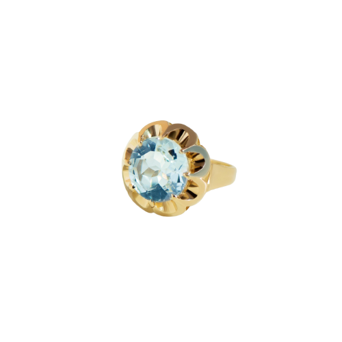 Bague vintage en or jaune 14k et cristal de roche