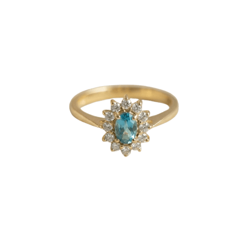 Bague 57 Bague vintage en or jaune 18k, aigue-marine et diamants 58 Facettes HJ062680