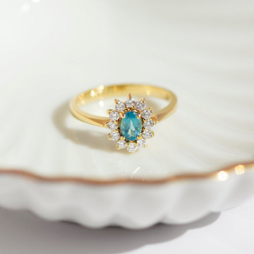Bague 57 Bague vintage en or jaune 18k, aigue-marine et diamants 58 Facettes HJ062680