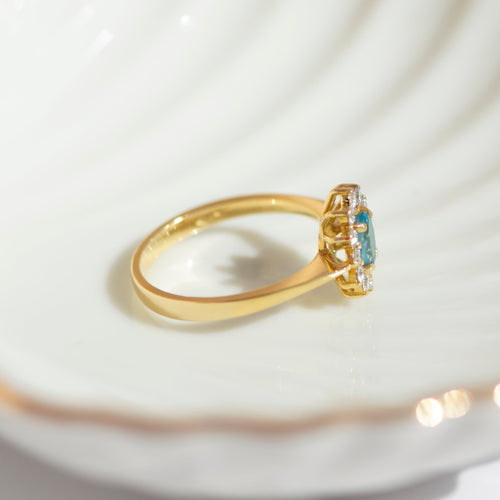 Bague 57 Bague vintage en or jaune 18k, aigue-marine et diamants 58 Facettes HJ062680