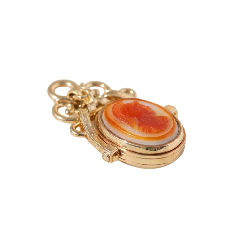 Vintage - Pendentif réversible en or jaune 585 avec gemme et héliotrope