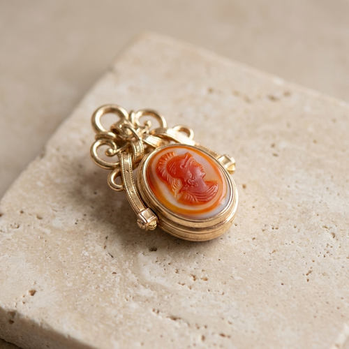 Pendentif Vintage - Pendentif réversible en or jaune 585 avec gemme et héliotrope 58 Facettes HJ062674