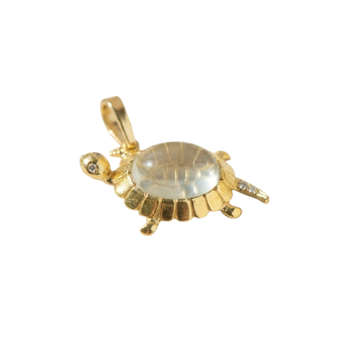 Pendentif tortue vintage en or jaune 750, pierre de lune