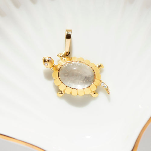 Pendentif Pendentif tortue vintage en or jaune 750, pierre de lune 58 Facettes HJ062672