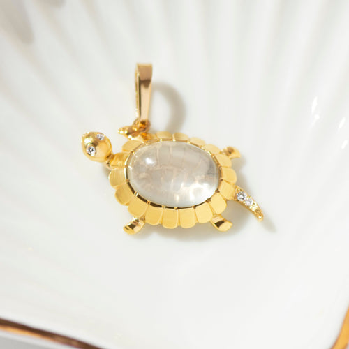 Pendentif Pendentif tortue vintage en or jaune 750, pierre de lune 58 Facettes HJ062672