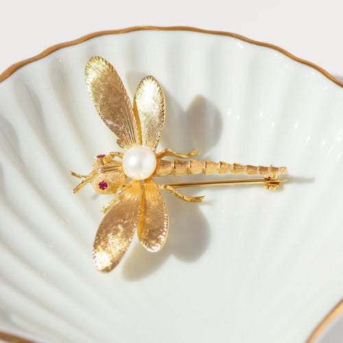 Broche Broche libellule vintage en or jaune, perle et rubis 58 Facettes HJ062664