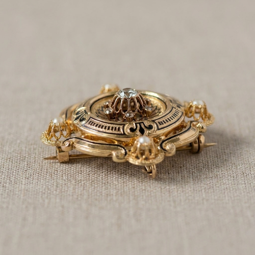 Broche Broche édouardienne en or jaune 18k, diamants et perles 58 Facettes HJ062665