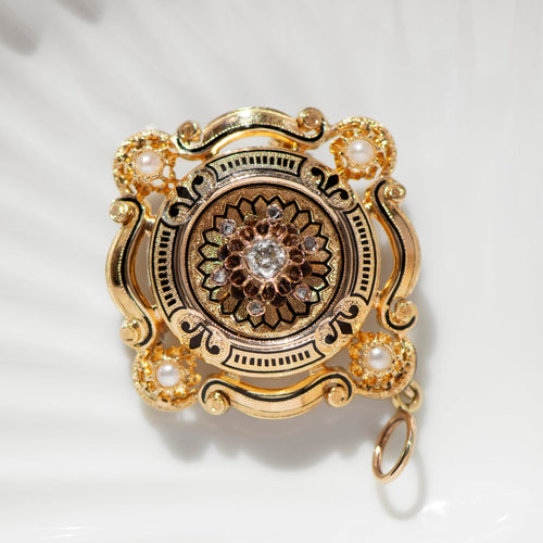 Broche Broche édouardienne en or jaune 18k, diamants et perles 58 Facettes HJ062665