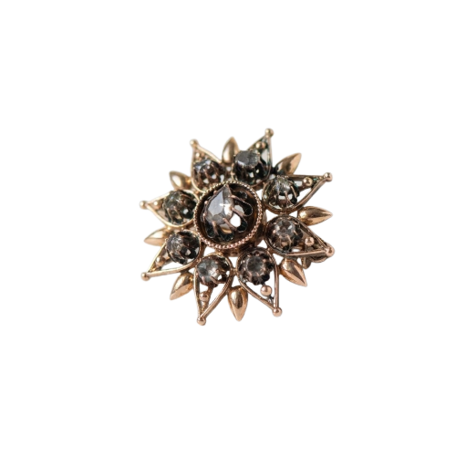 Broche édouardienne étoile-fleur en or jaune et diamants