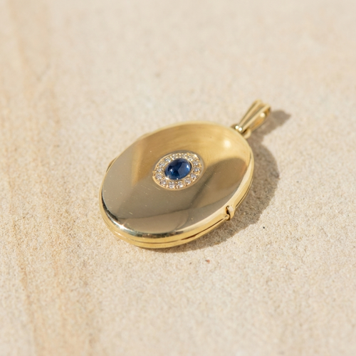 Pendentif Médaillon vintage en or jaune 18k avec saphir et diamants 58 Facettes HJ062667