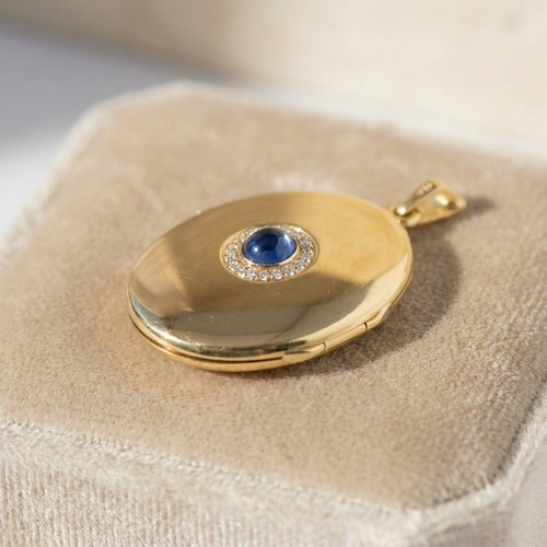 Pendentif Médaillon vintage en or jaune 18k avec saphir et diamants 58 Facettes HJ062667