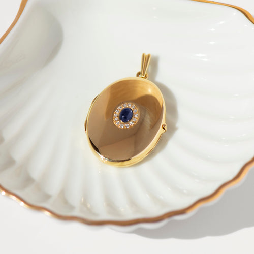 Pendentif Médaillon vintage en or jaune 18k avec saphir et diamants 58 Facettes HJ062667