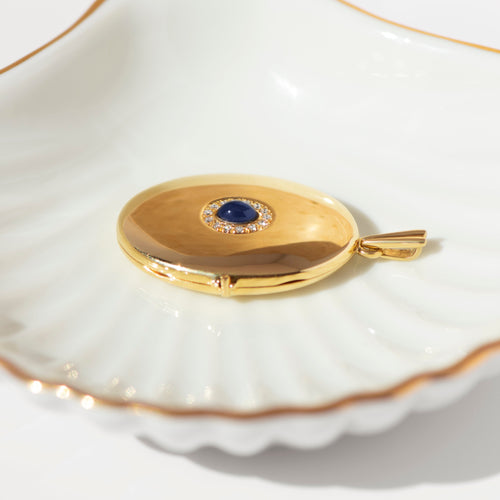 Pendentif Médaillon vintage en or jaune 18k avec saphir et diamants 58 Facettes HJ062667