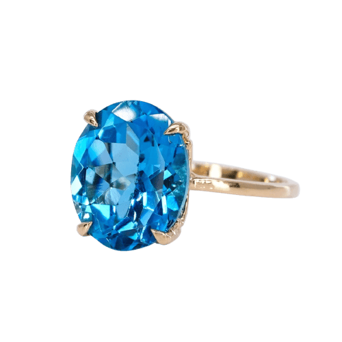 Bague 53 Bague en or jaune 14 ct avec topaze bleue 58 Facettes R0012