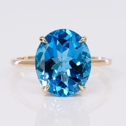 Bague 53 Bague en or jaune 14 ct avec topaze bleue 58 Facettes R0012