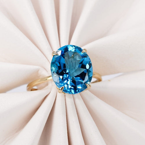 Bague 53 Bague en or jaune 14 ct avec topaze bleue 58 Facettes R0012