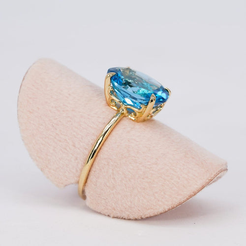 Bague 53 Bague en or jaune 14 ct avec topaze bleue 58 Facettes R0012