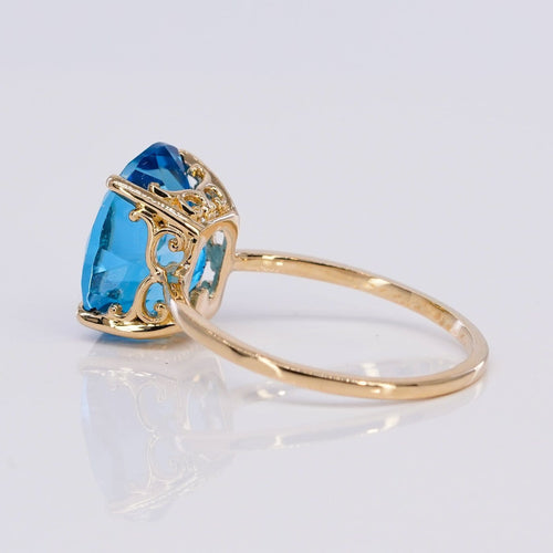 Bague 53 Bague en or jaune 14 ct avec topaze bleue 58 Facettes R0012