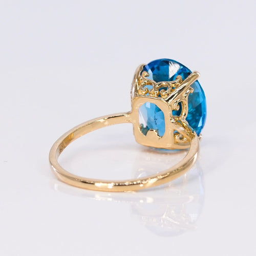 Bague 53 Bague en or jaune 14 ct avec topaze bleue 58 Facettes R0012