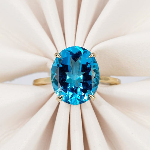 Bague 53 Bague en or jaune 14 ct avec topaze bleue 58 Facettes R0012