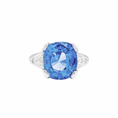 Bague 51 Bague en platine, saphir coussin et diamants triangles 58 Facettes 36038