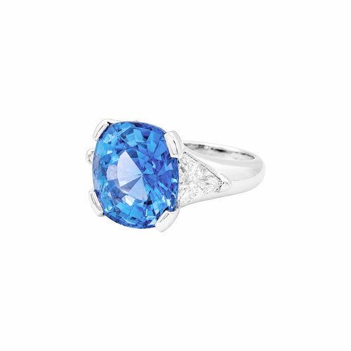 Bague 51 Bague en platine, saphir coussin et diamants triangles 58 Facettes 36038