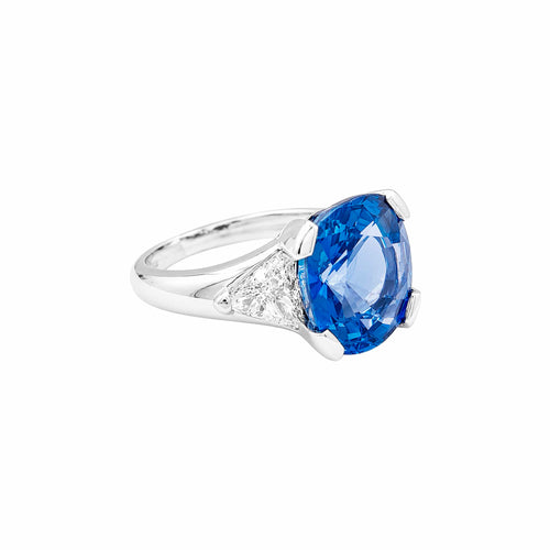 Bague 51 Bague en platine, saphir coussin et diamants triangles 58 Facettes 36038