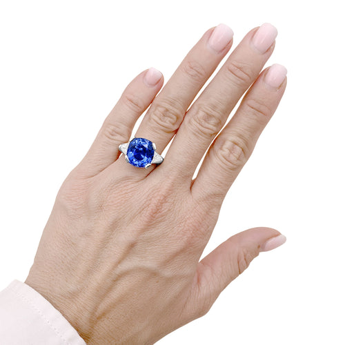 Bague 51 Bague en platine, saphir coussin et diamants triangles 58 Facettes 36038