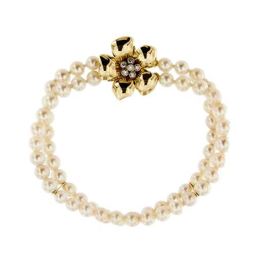 Bracelet Bracelet double rang de perles et diamants en or jaune 18 ct 58 Facettes 27351