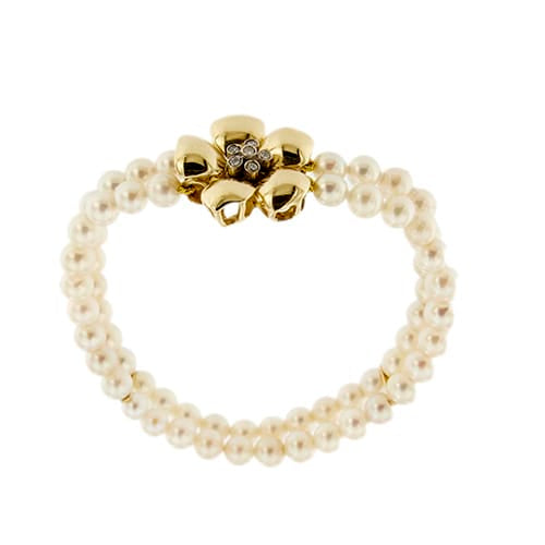 Bracelet Bracelet double rang de perles et diamants en or jaune 18 ct 58 Facettes 27351