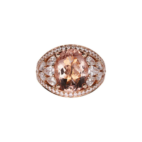 Bague 54 Bague en or rose 18 carats, morganite et diamants 58 Facettes UN-1691