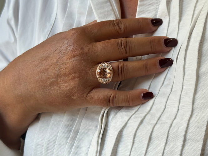 Bague 54 Bague en or rose 18 carats, morganite et diamants 58 Facettes UN-1691