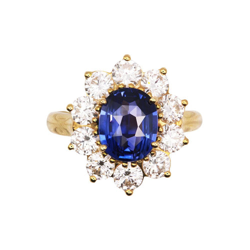 Bague 54 Bague en or jaune 18 carats, saphir bleu et diamants 58 Facettes UN-1694
