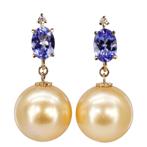 Boucles d'oreilles Boucles d'oreilles en or jaune 18 kt, tanzanites, perles et diamants 58 Facettes R0059