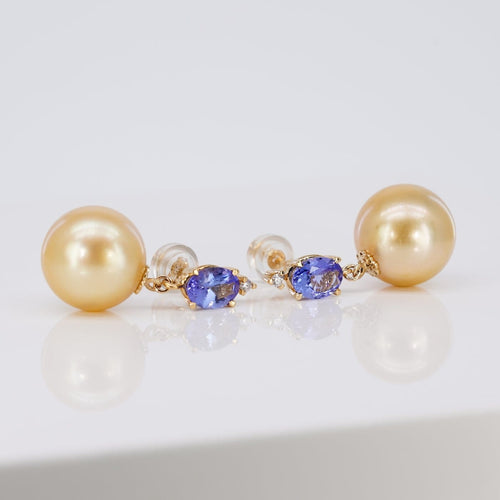 Boucles d'oreilles Boucles d'oreilles en or jaune 18 kt, tanzanites, perles et diamants 58 Facettes R0059