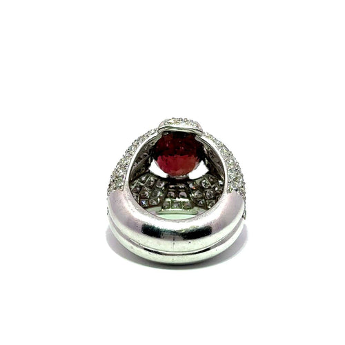 Bague 53 Bague en or blanc 750, pierre rouge et diamants 58 Facettes 50540