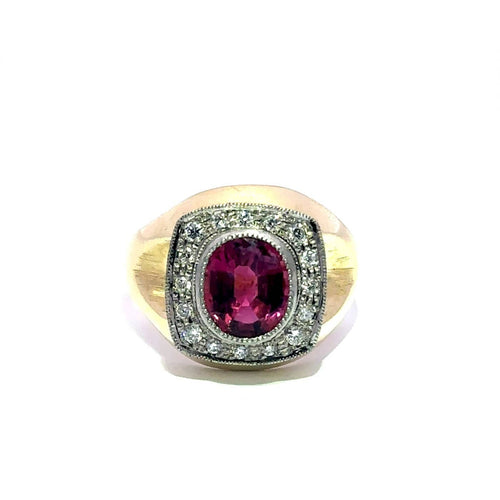 Bague 55 Bague chevalière en or jaune 14k, platine et rubellite 58 Facettes 50541