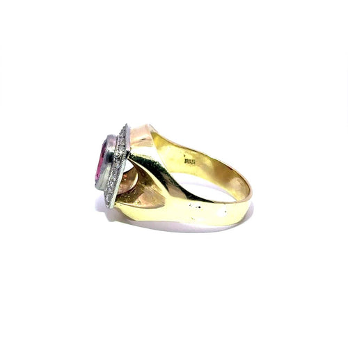 Bague 55 Bague chevalière en or jaune 14k, platine et rubellite 58 Facettes 50541