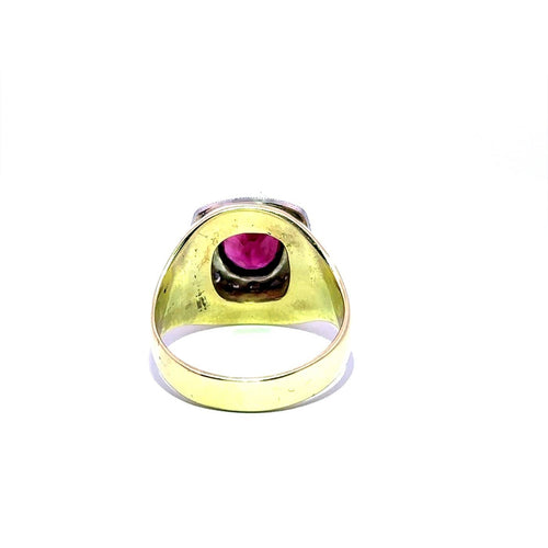 Bague 55 Bague chevalière en or jaune 14k, platine et rubellite 58 Facettes 50541