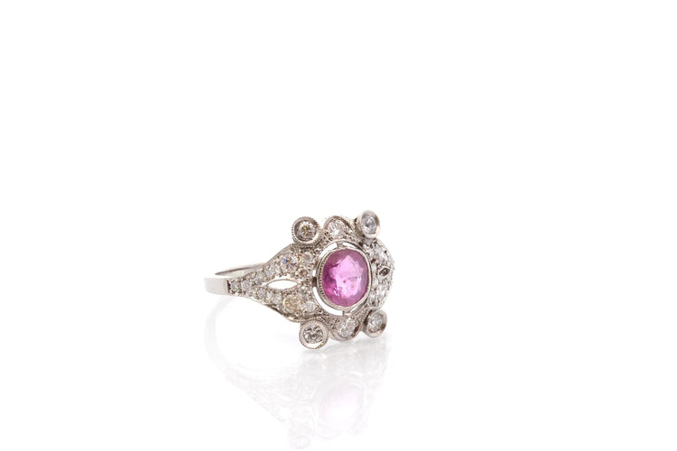 Bague 54 Bague Art déco rubis et diamants en platine 58 Facettes 27174