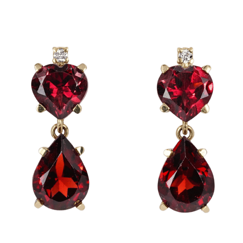 Boucles d'oreilles en or jaune 14 ct, grenats et diamants