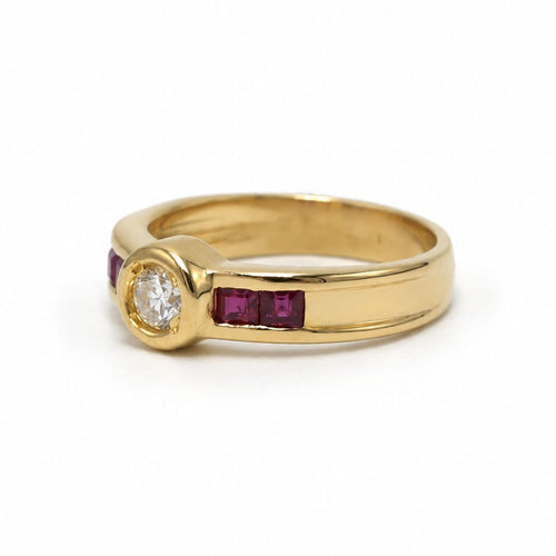 Bague 54 Bague vintage en or jaune 18k, rubis et diamant 58 Facettes SA089