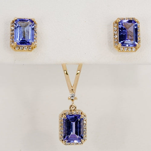 Boucles d'oreilles Violet Cascade - Parure en or jaune 14 kt, tanzanites et diamants 58 Facettes S003