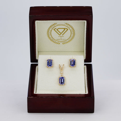 Boucles d'oreilles Violet Cascade - Parure en or jaune 14 kt, tanzanites et diamants 58 Facettes S003
