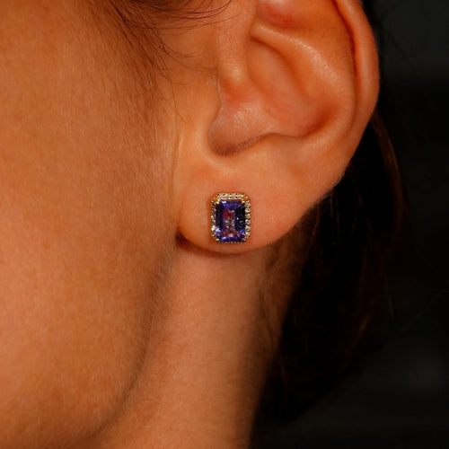 Boucles d'oreilles Violet Cascade - Parure en or jaune 14 kt, tanzanites et diamants 58 Facettes S003